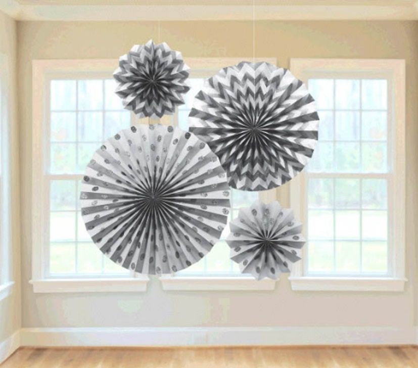 Silver Glitter Paper Fans