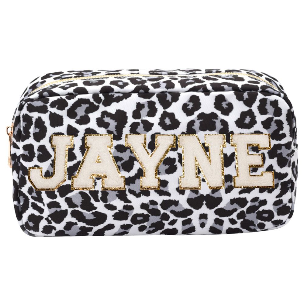 The Happy Tribe - Personalized Medium Leopard Print Pouch - Black/White