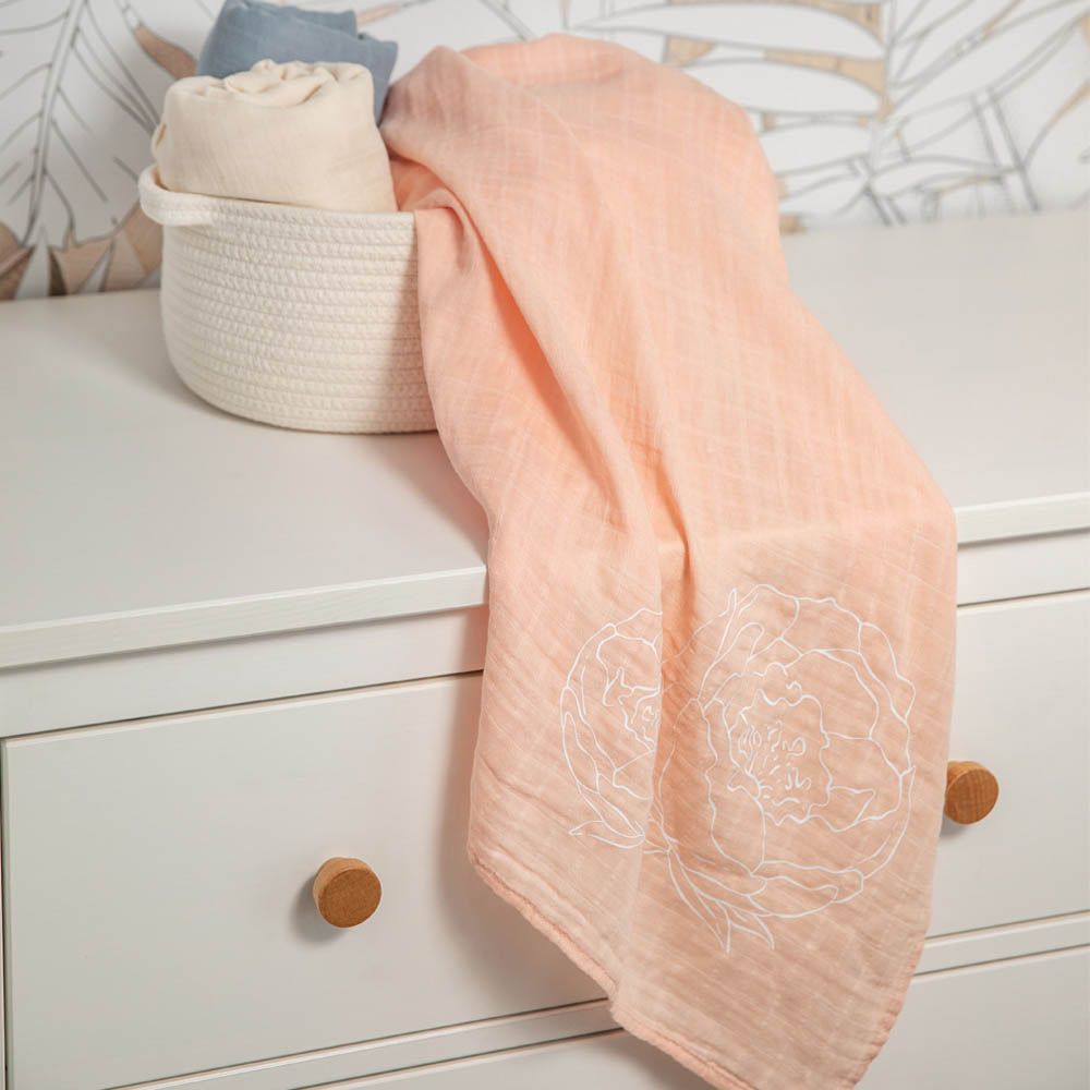 Pioen Baby - 100% Organic Cotton Muslin Swaddle Wrap - Peach Pink