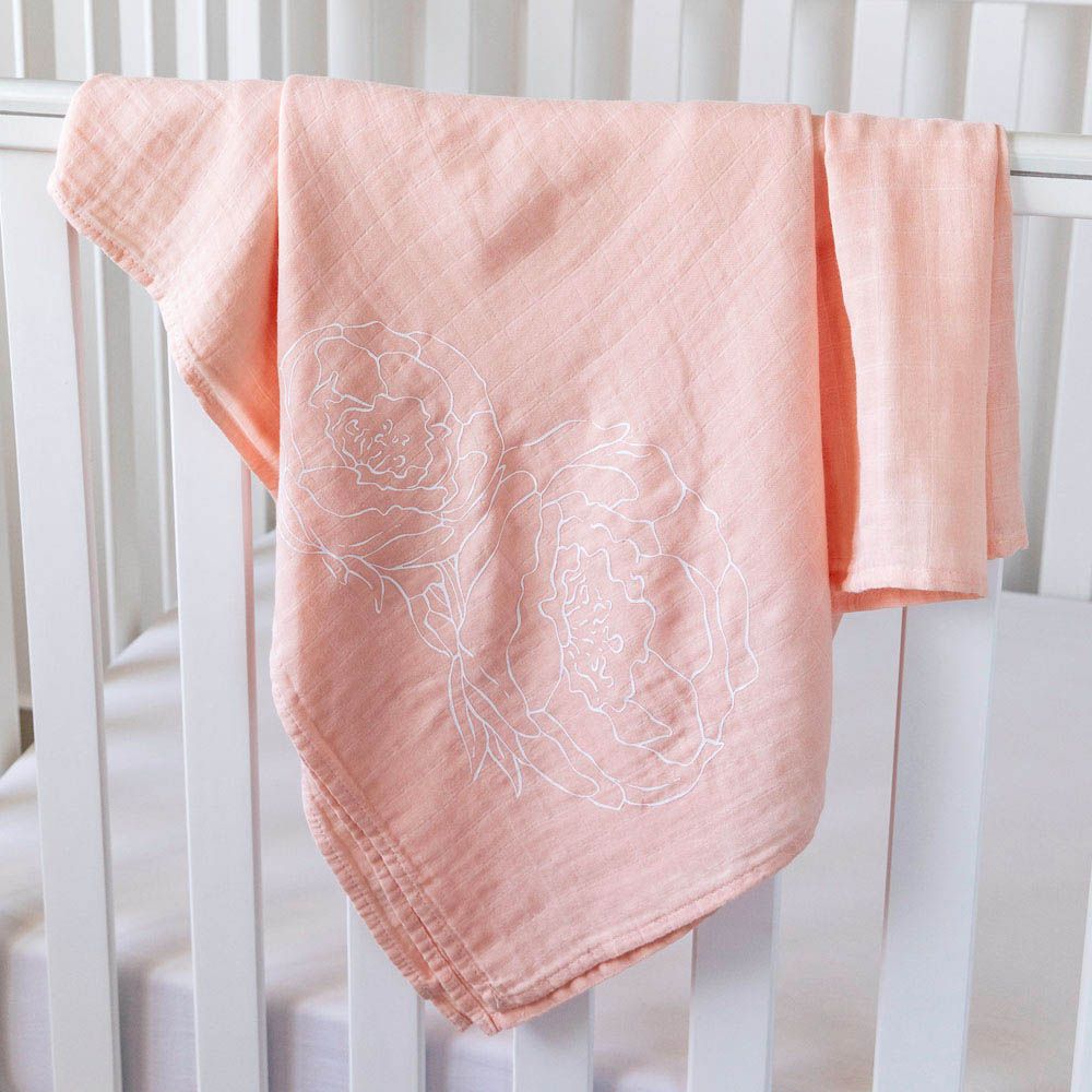 Pioen Baby - 100% Organic Cotton Muslin Swaddle Wrap - Peach Pink