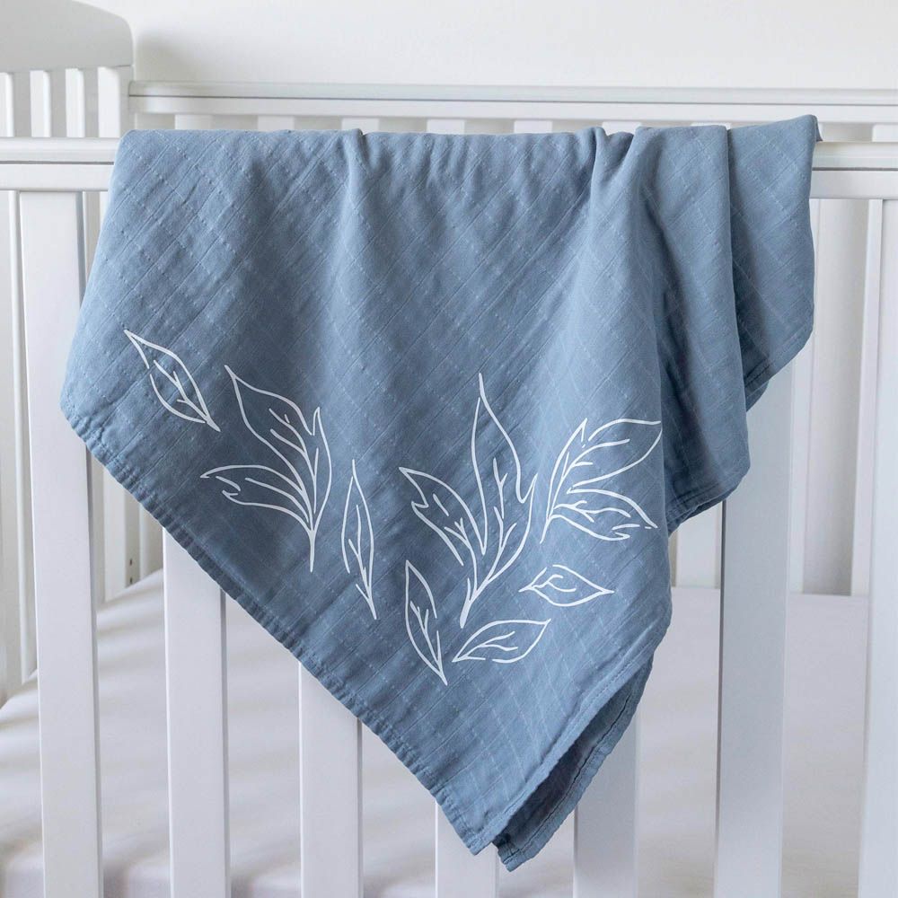 Pioen Baby - 100% Organic Cotton Muslin Swaddle Wrap - Blue