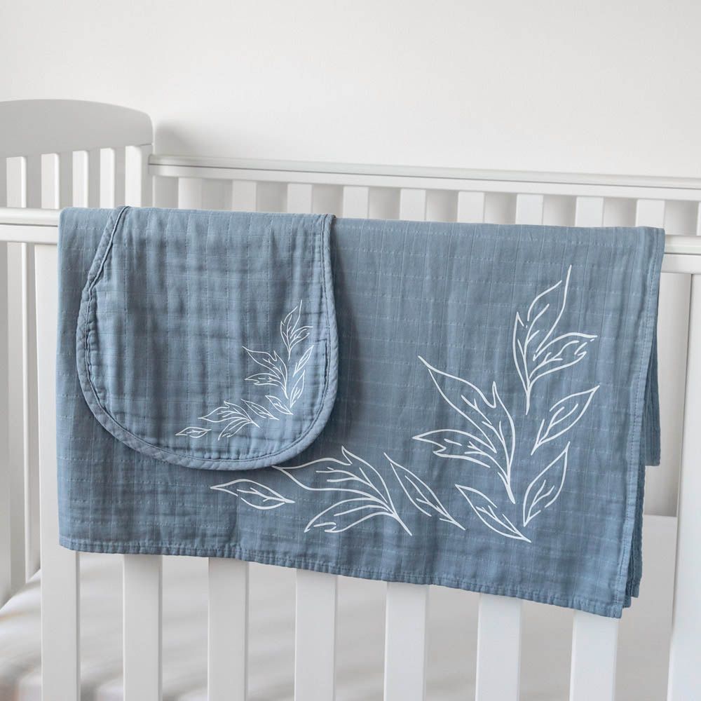 Pioen Baby - 100% Organic Cotton Muslin Swaddle Wrap - Blue