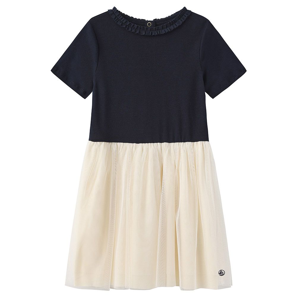 Petit Bateau - Girl's Short-Sleeve Cotton Dress - Smoking