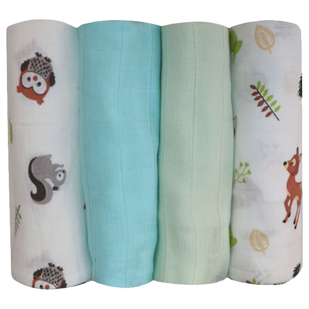 Prokids - 4pc-Set - Essential Muslin Swaddle Blanket - Blue/Green