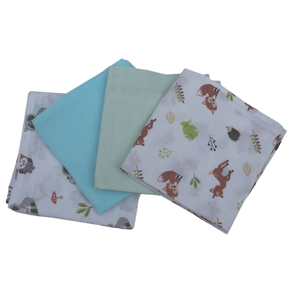 Prokids - 4pc-Set - Essential Muslin Swaddle Blanket - Blue/Green