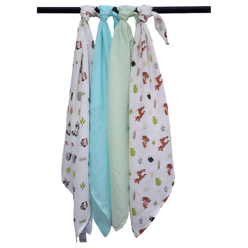 Prokids - 4pc-Set - Essential Muslin Swaddle Blanket - Blue/Green