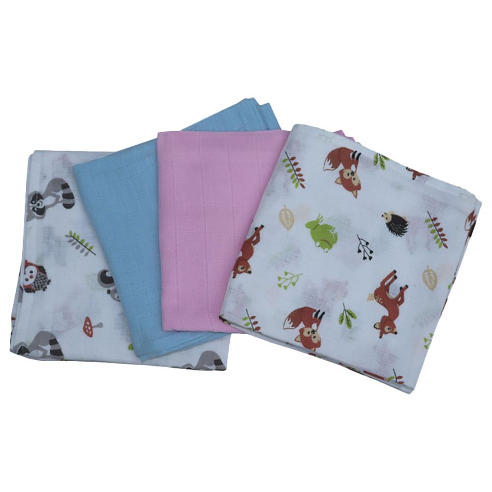 Prokids - 4pc-Set - Essential Muslin Swaddle Blanket - Blue/Pink