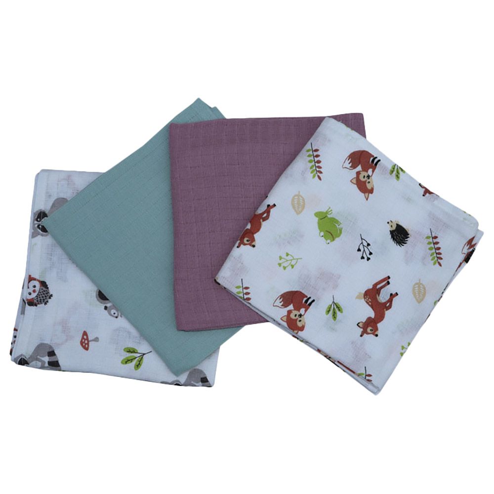 Prokids - 4pc-Set - Essential Muslin Swaddle Blanket - Green/Red