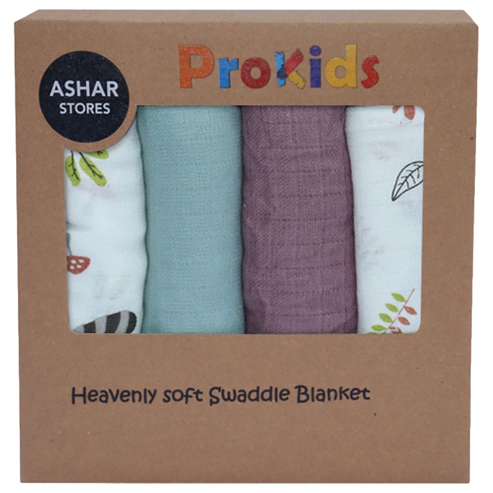 Prokids - 4pc-Set - Essential Muslin Swaddle Blanket - Green/Red