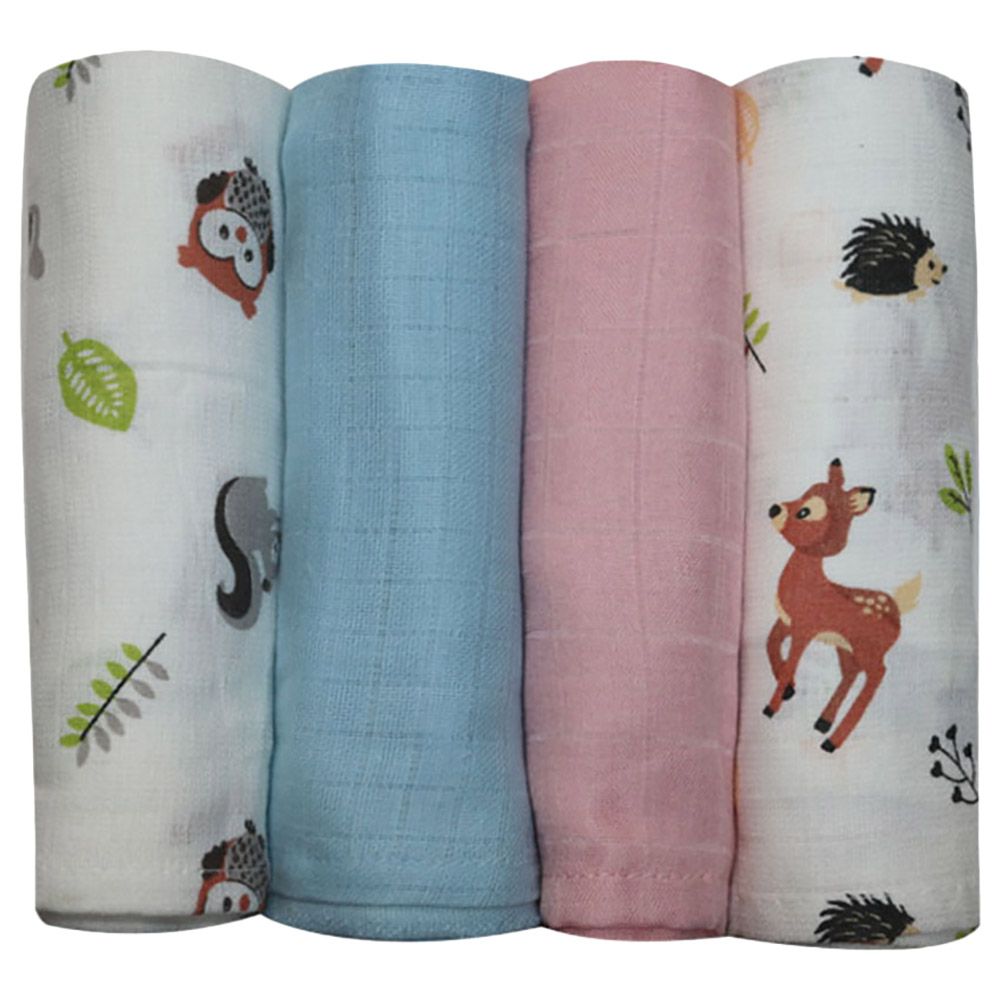 Prokids - 4pc-Set - Essential Muslin Swaddle Blanket - Pink/Blue