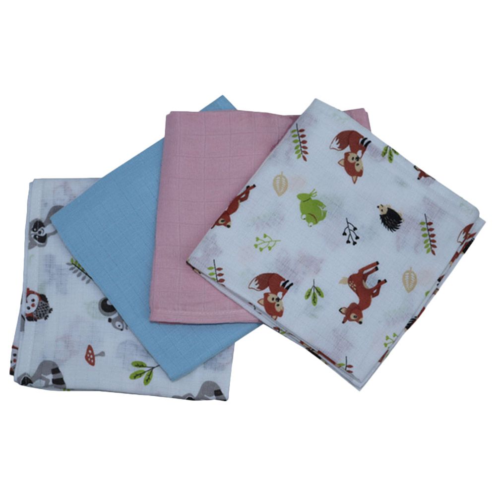 Prokids - 4pc-Set - Essential Muslin Swaddle Blanket - Pink/Blue