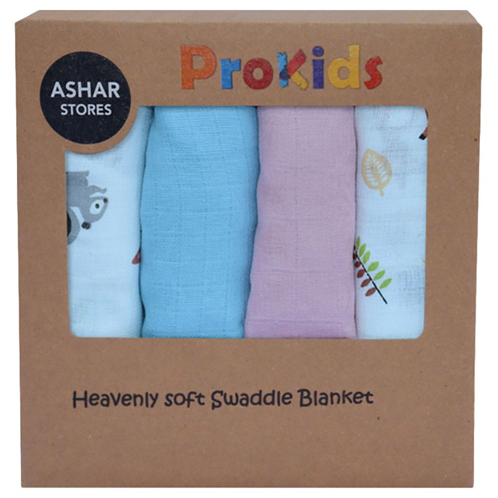 Prokids - 4pc-Set - Essential Muslin Swaddle Blanket - Pink/Blue