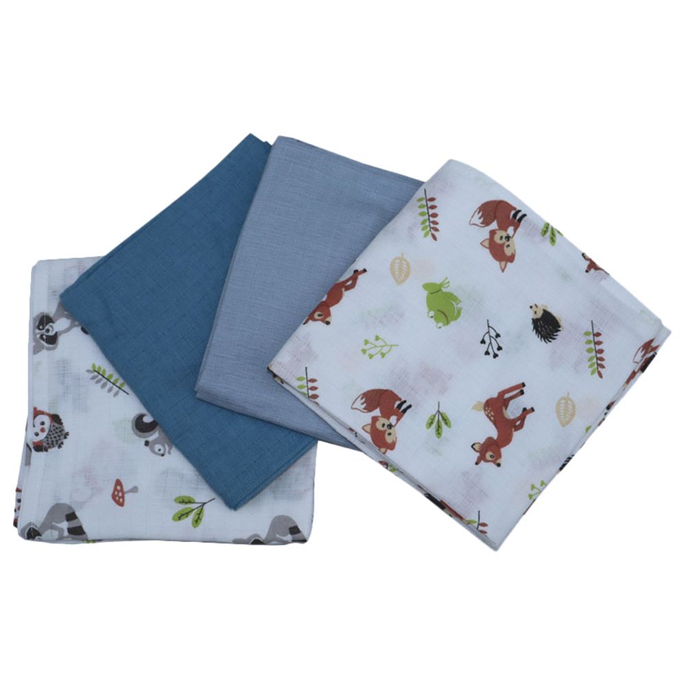 Prokids - 4pc-Set - Essential Muslin Swaddle Blanket - Blue