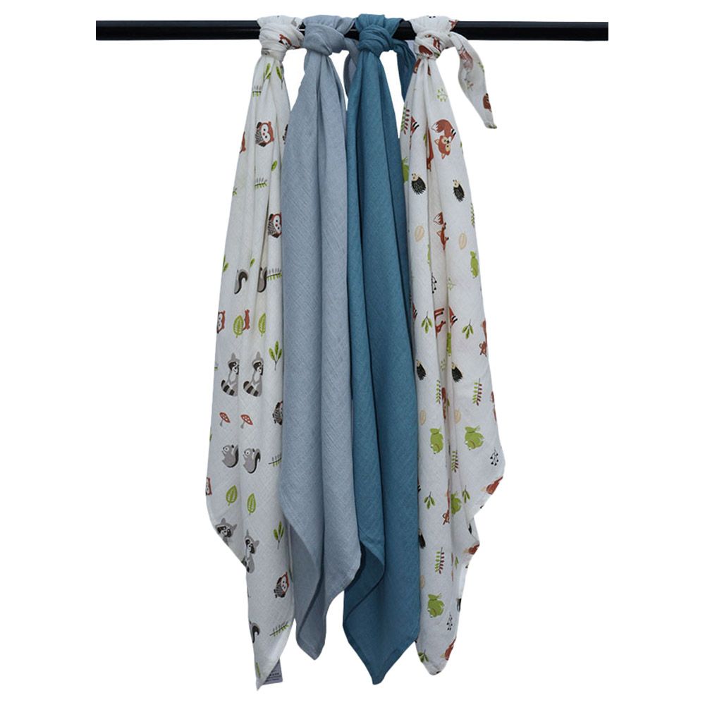 Prokids - 4pc-Set - Essential Muslin Swaddle Blanket - Blue