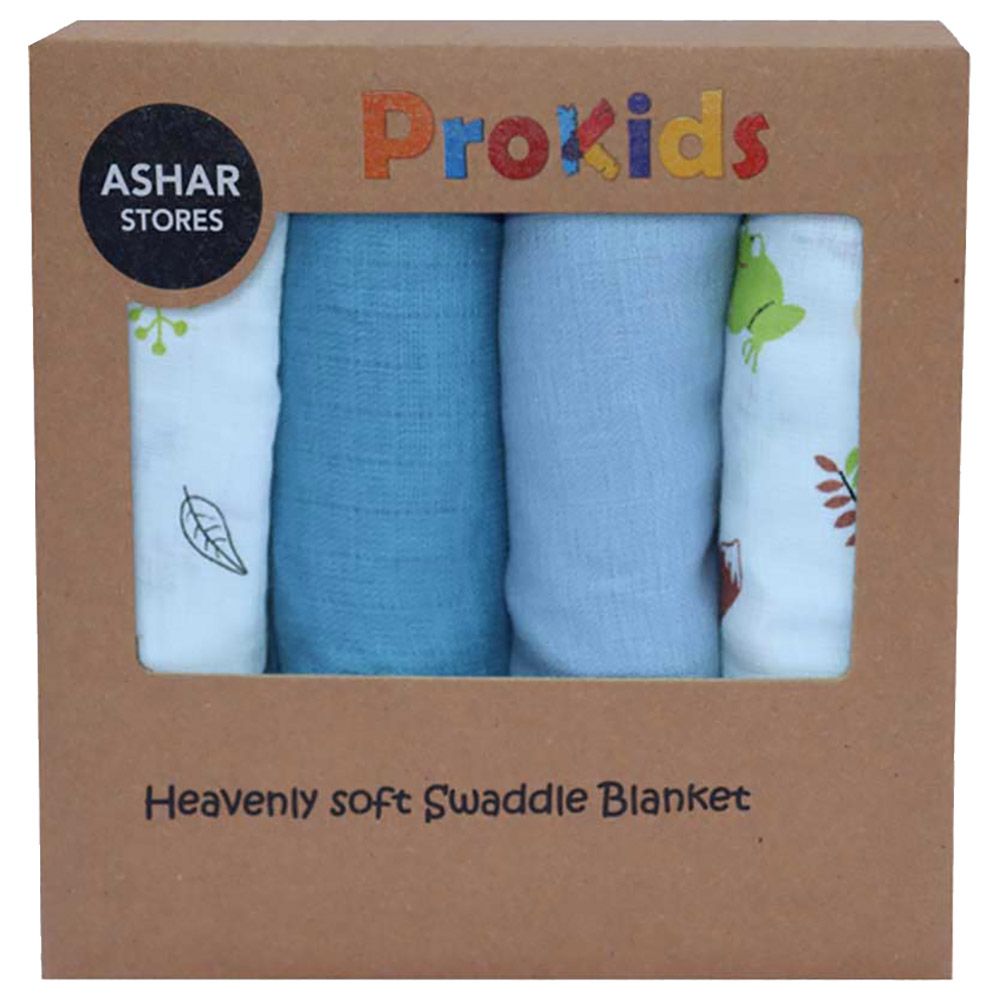 Prokids - 4pc-Set - Essential Muslin Swaddle Blanket - Blue