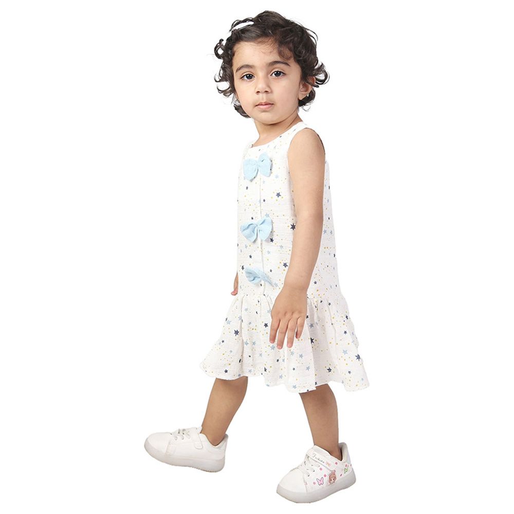 Prokids - Baby Girl's Star Print Muslin Frock - White