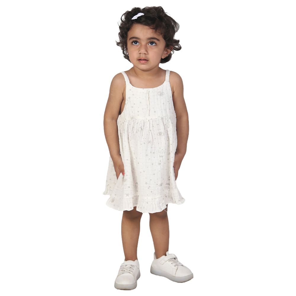 Prokids - Baby Girl's Shoulder Straps Muslin Frock - White