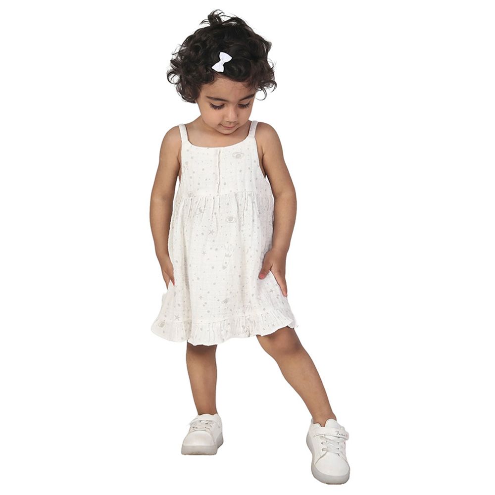 Prokids - Baby Girl's Shoulder Straps Muslin Frock - White