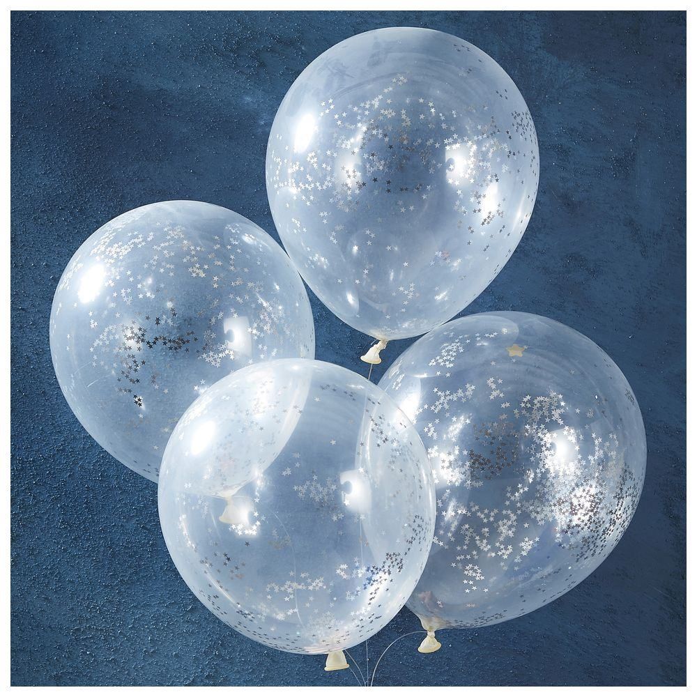 Ginger Ray - Glitter Confetti Balloons - Silver - 5pcs