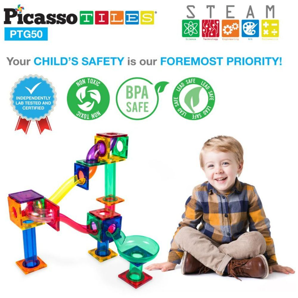 Picasso Tiles - Magnetic Marble Run - 50 Pcs