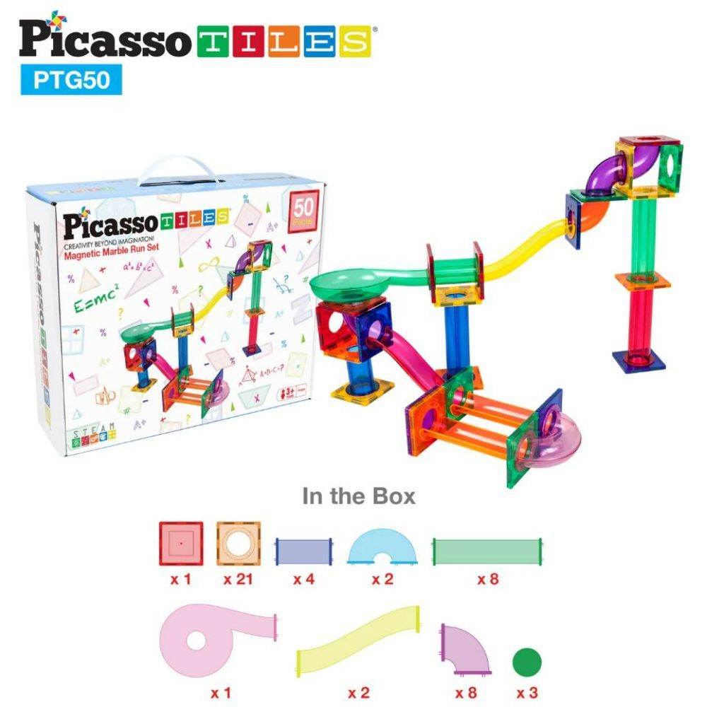 Picasso Tiles - Magnetic Marble Run - 50 Pcs