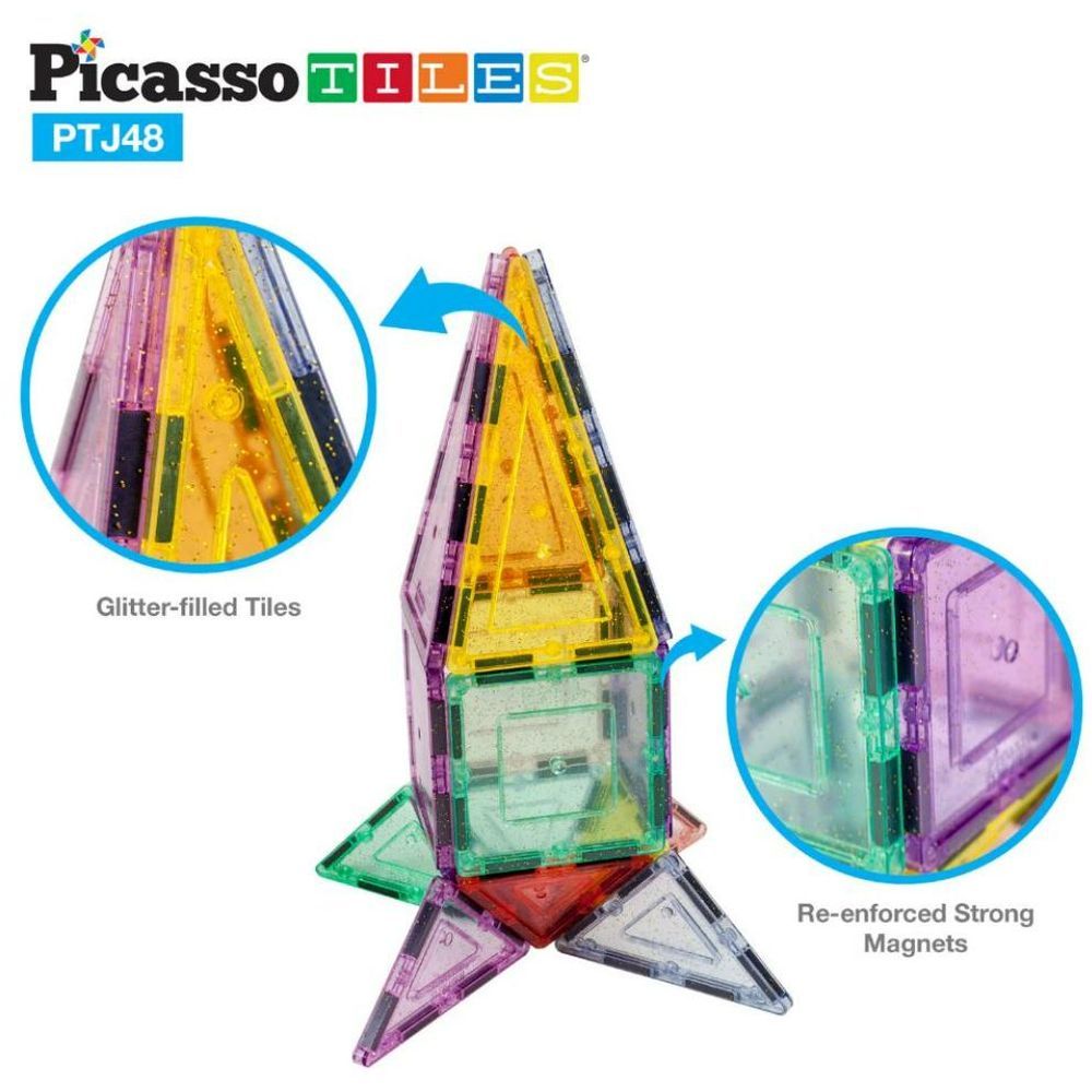 Picasso Tiles - Magnetic Pastel Glitter - 48 Pcs