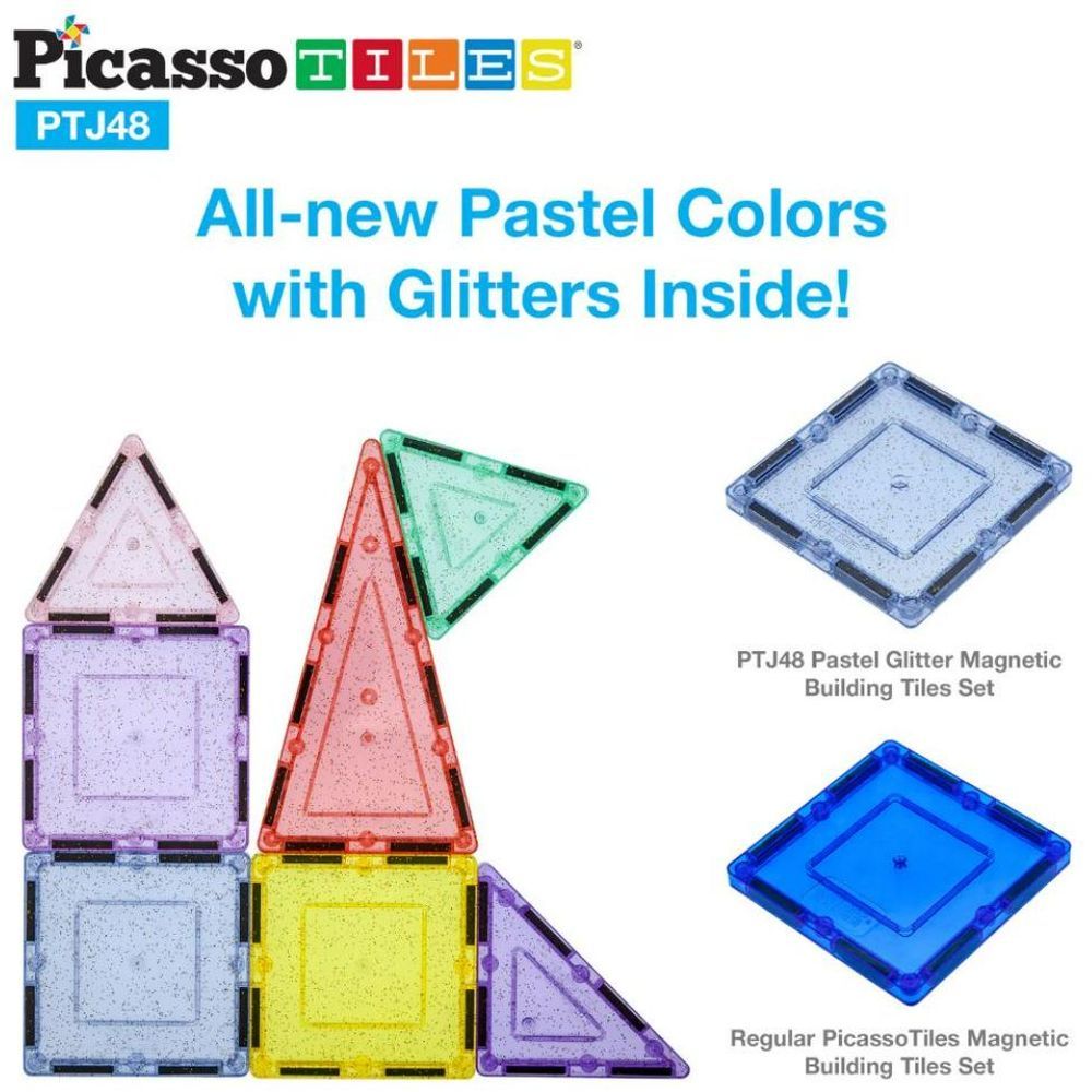 Picasso Tiles - Magnetic Pastel Glitter - 48 Pcs