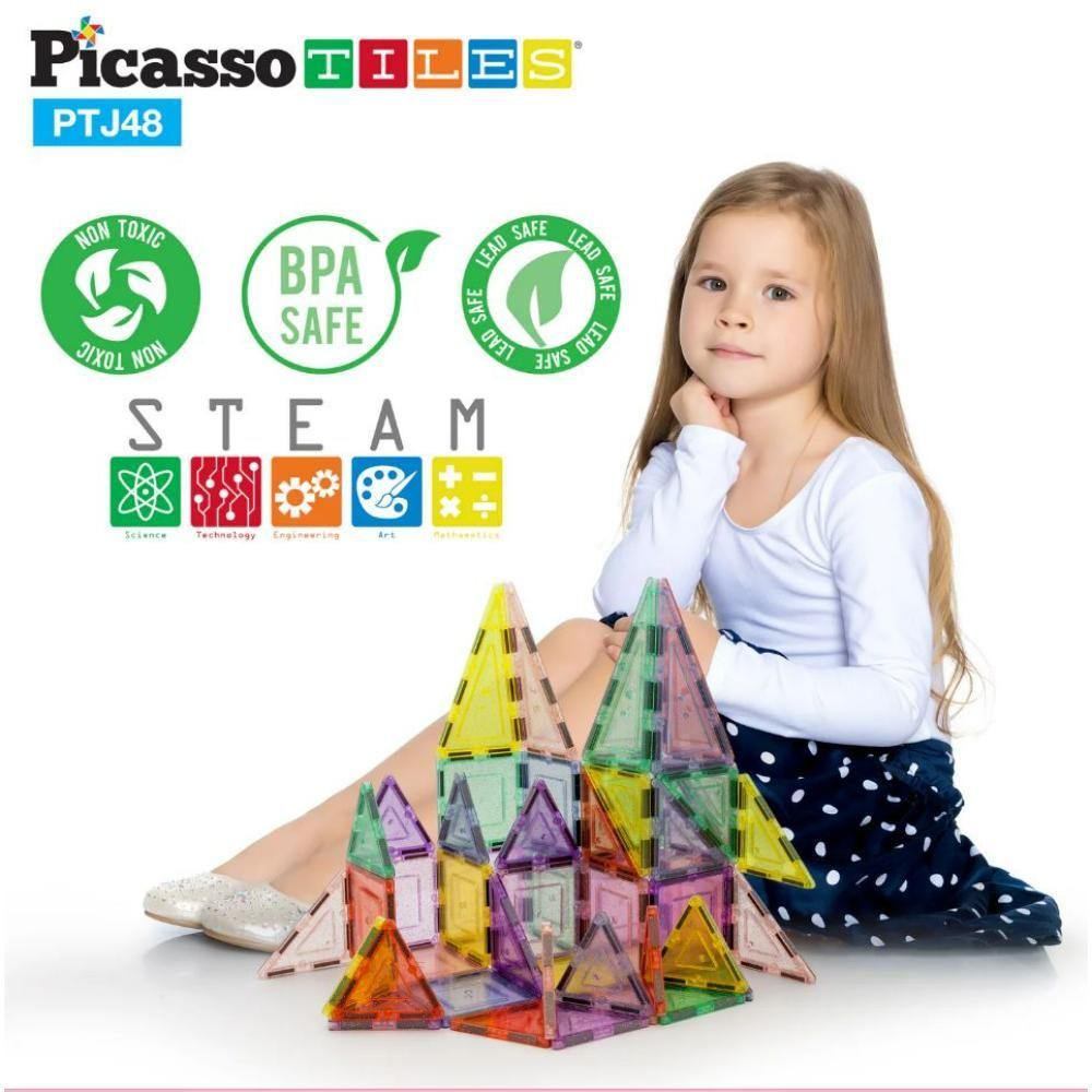 Picasso Tiles - Magnetic Pastel Glitter - 48 Pcs