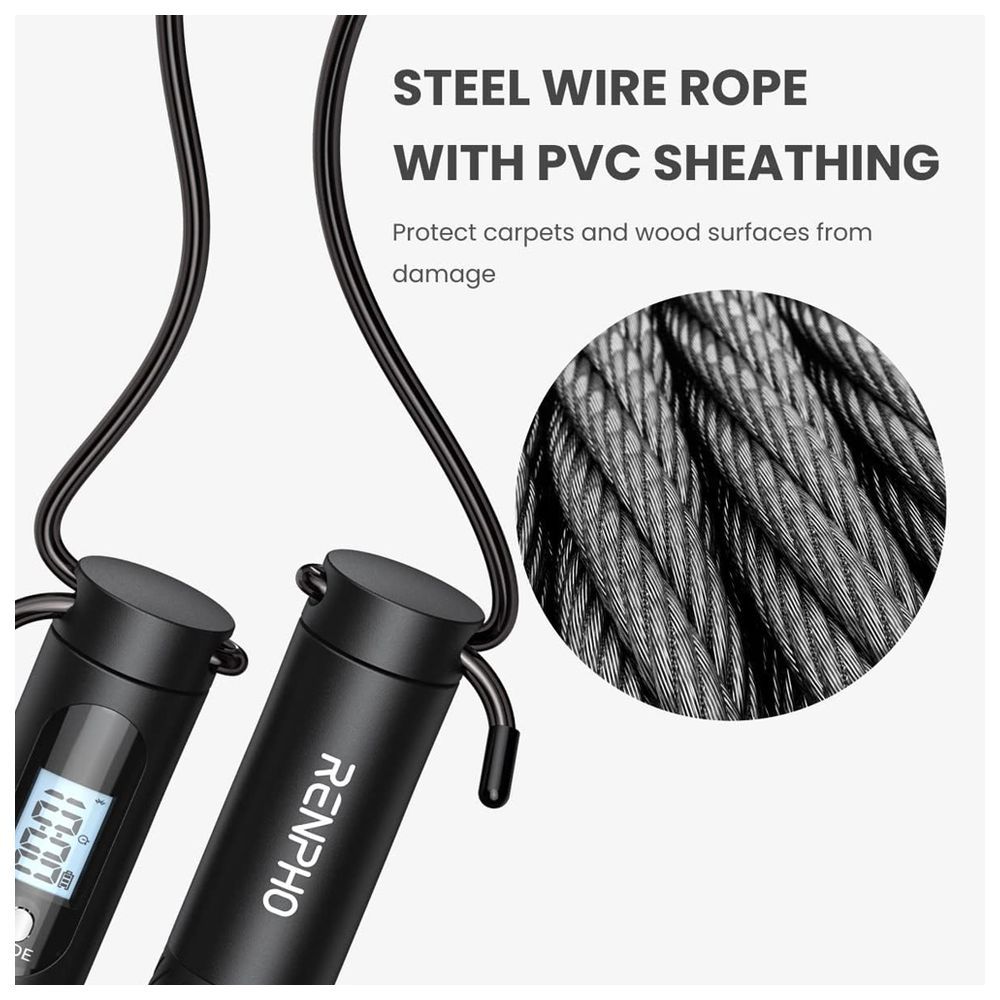 Renpho - Cordless Jump Skipping Rope With Counter - Black