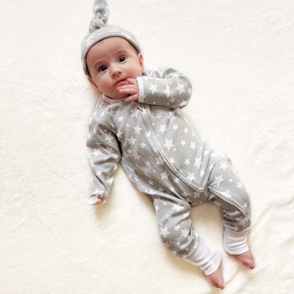 Impressions - Snuggly Stars Romper Beanie Set - Grey