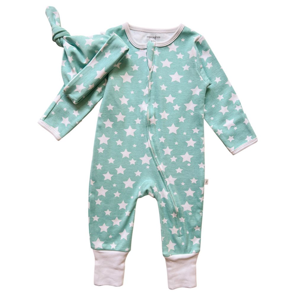 Impressions - Snuggly Stars Romper Beanie Set - Turquoise