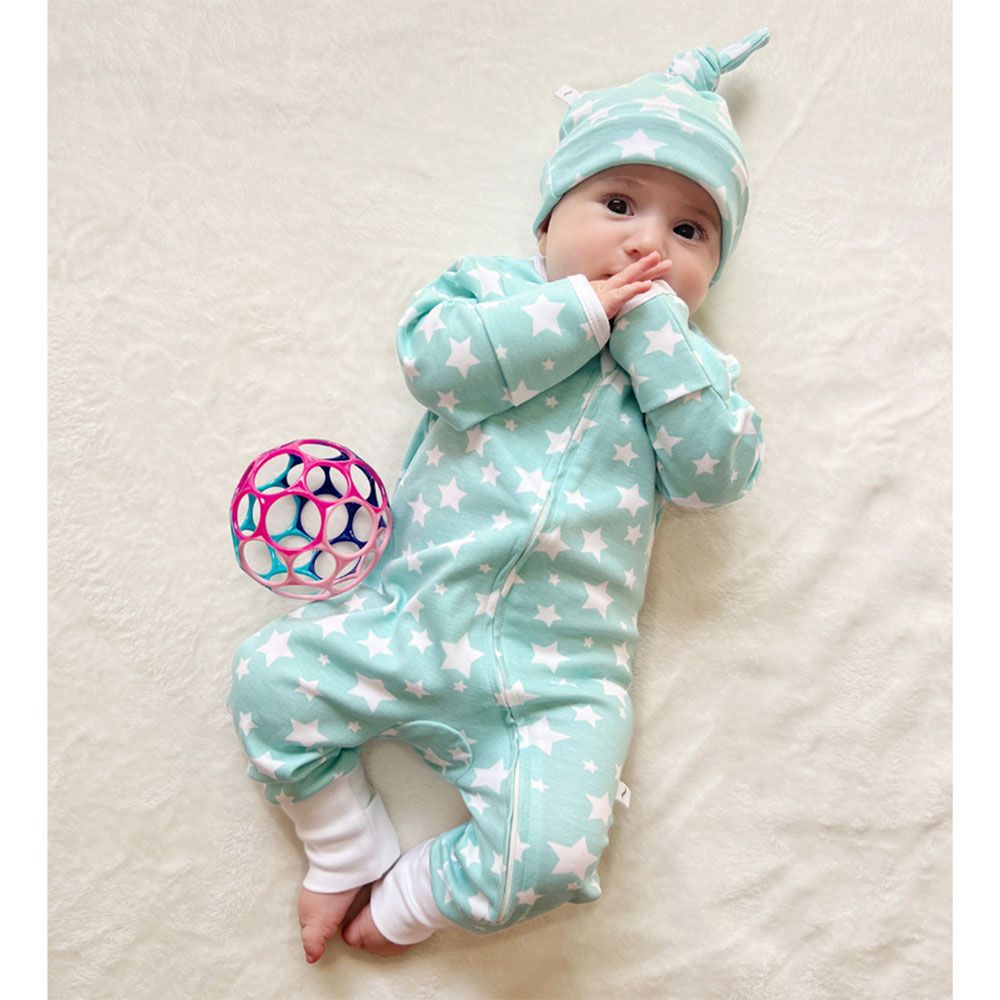 Impressions - Snuggly Stars Romper Beanie Set - Turquoise