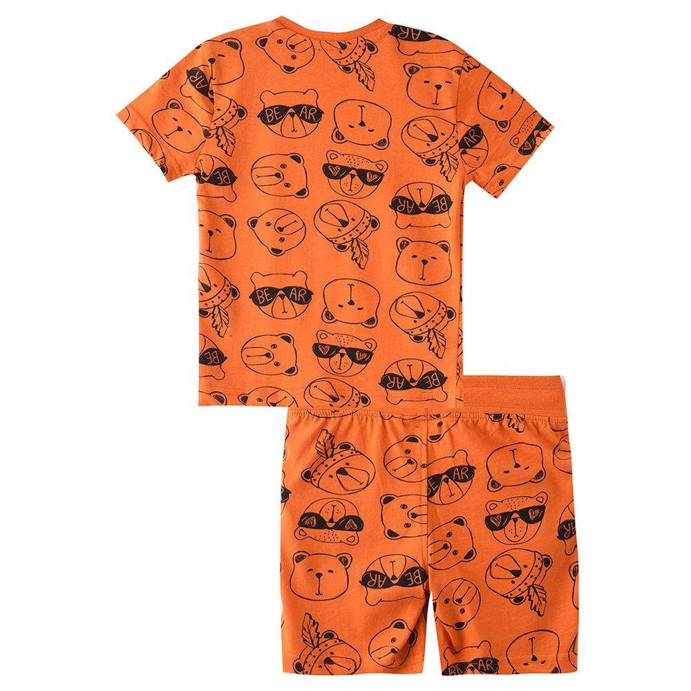 Victor and Jane - 2pc-Set - Baby Boy Aop T-Shirt & Shorts Set - Dark Orange