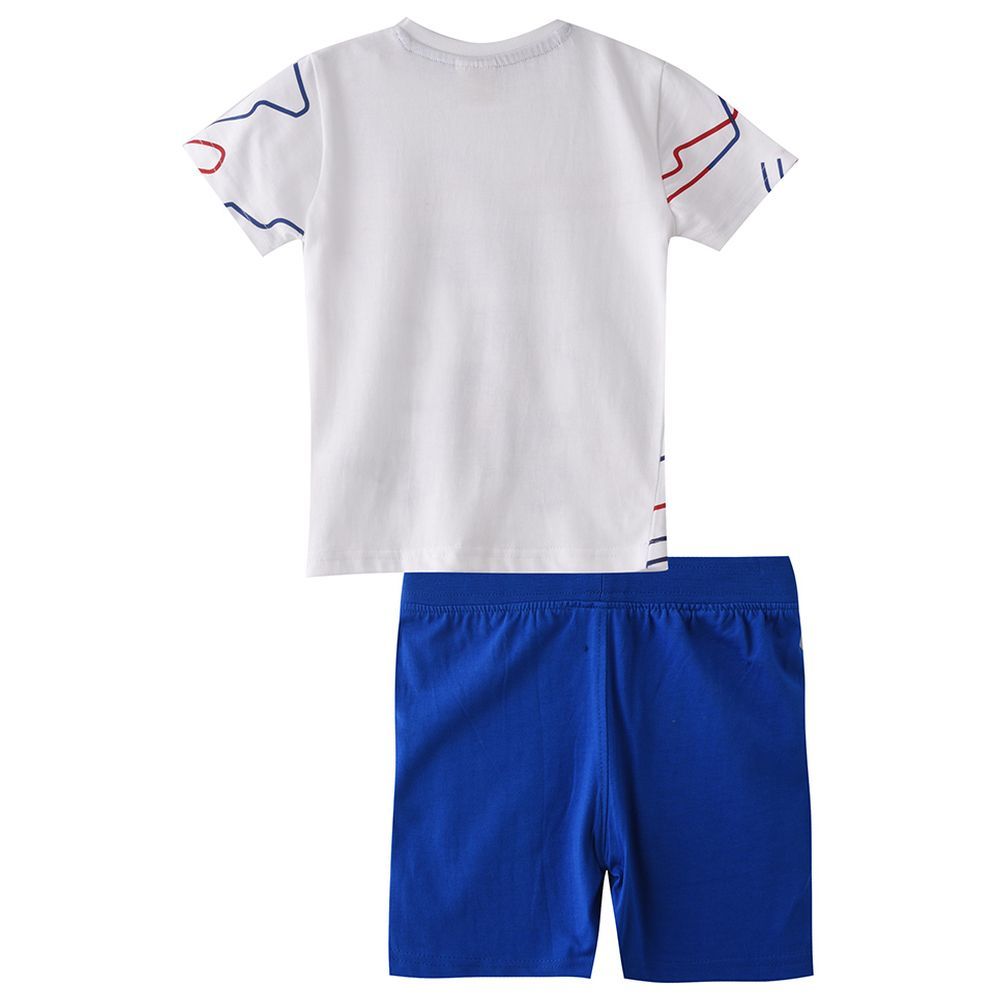 Victor and Jane - 2pc-Set - Baby Boy Sports Racing T-Shirt & Shorts Set - White/Blue