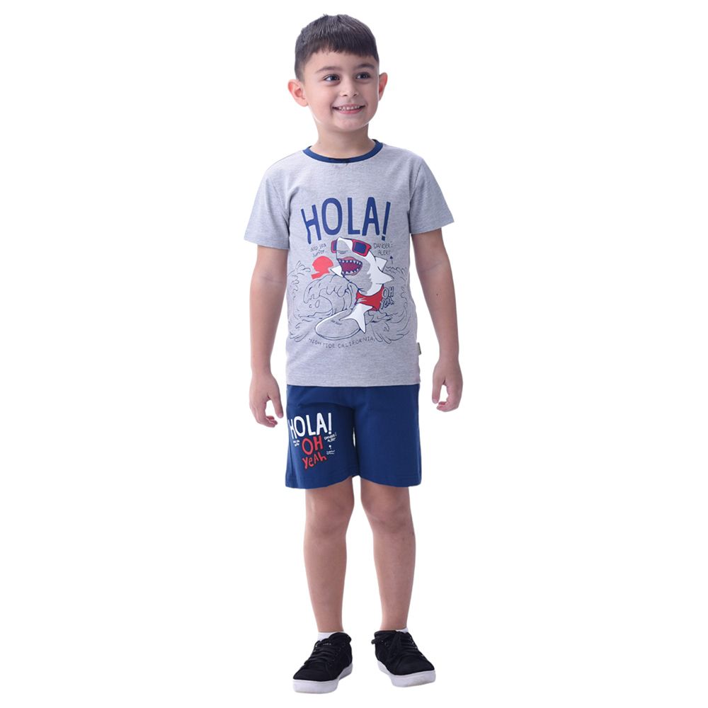 Victor and Jane - 2pc-Set - Boy's Cotton T-Shirt and Shorts - Navy/Grey