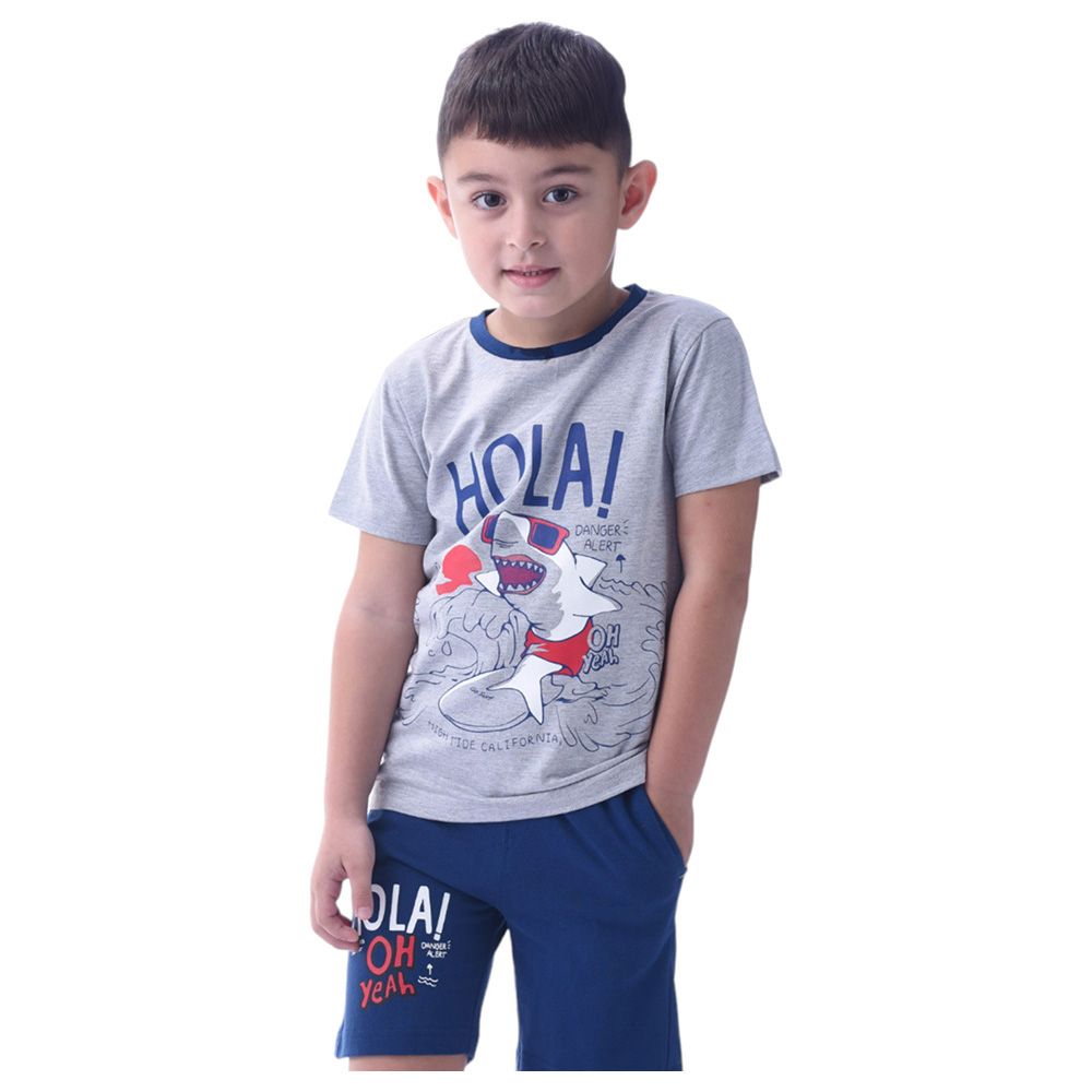 Victor and Jane - 2pc-Set - Boy's Cotton T-Shirt and Shorts - Navy/Grey