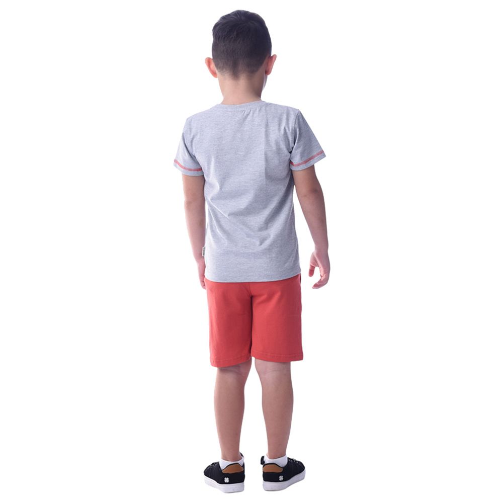 Victor and Jane - 2pc-Set - Boy's Cotton T-Shirt and Shorts - Grey/Rust