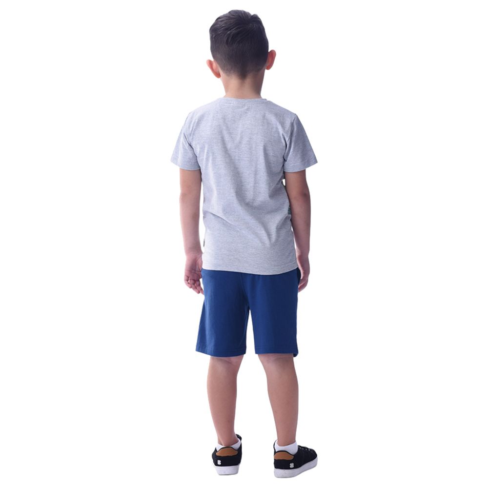 Victor and Jane - 2pc-Set - Boy's Cotton T-Shirt and Shorts - Grey/Navy