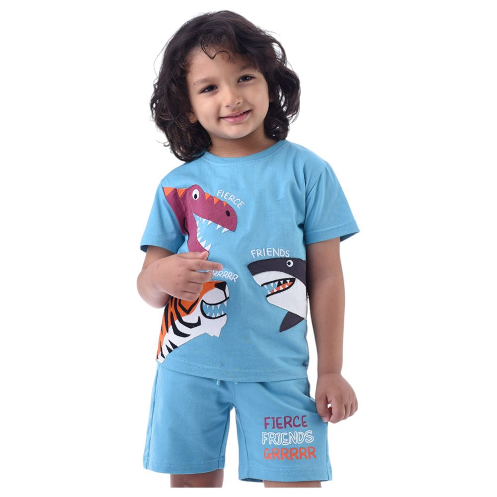 Victor and Jane - 2pc-Set - Boy's Cotton T-Shirt and Shorts - Light Blue