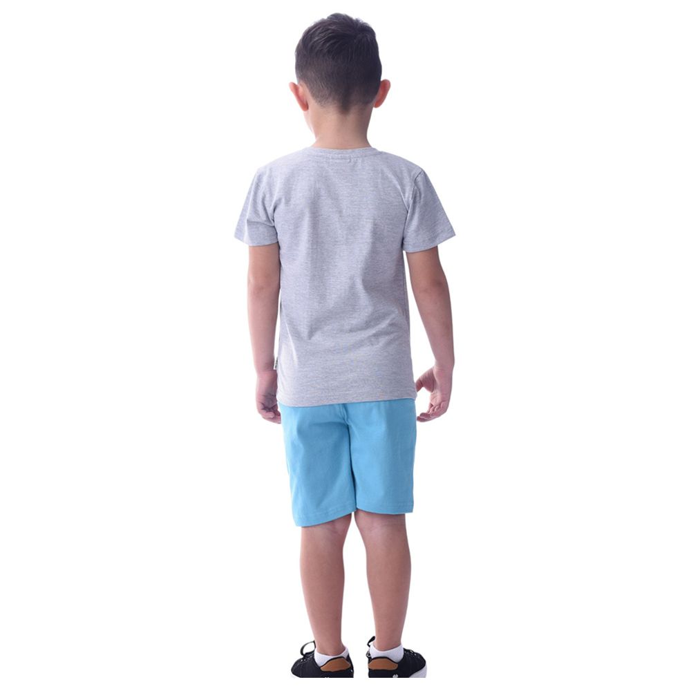 Victor and Jane - 2pc-Set - Boy's Cotton T-Shirt and Shorts - Grey/Blue