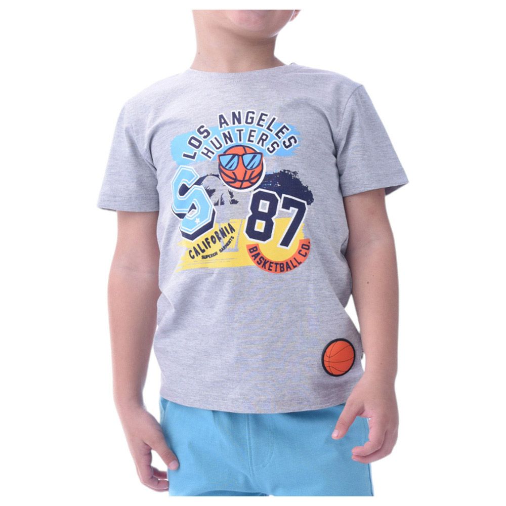 Victor and Jane - 2pc-Set - Boy's Cotton T-Shirt and Shorts - Grey/Blue