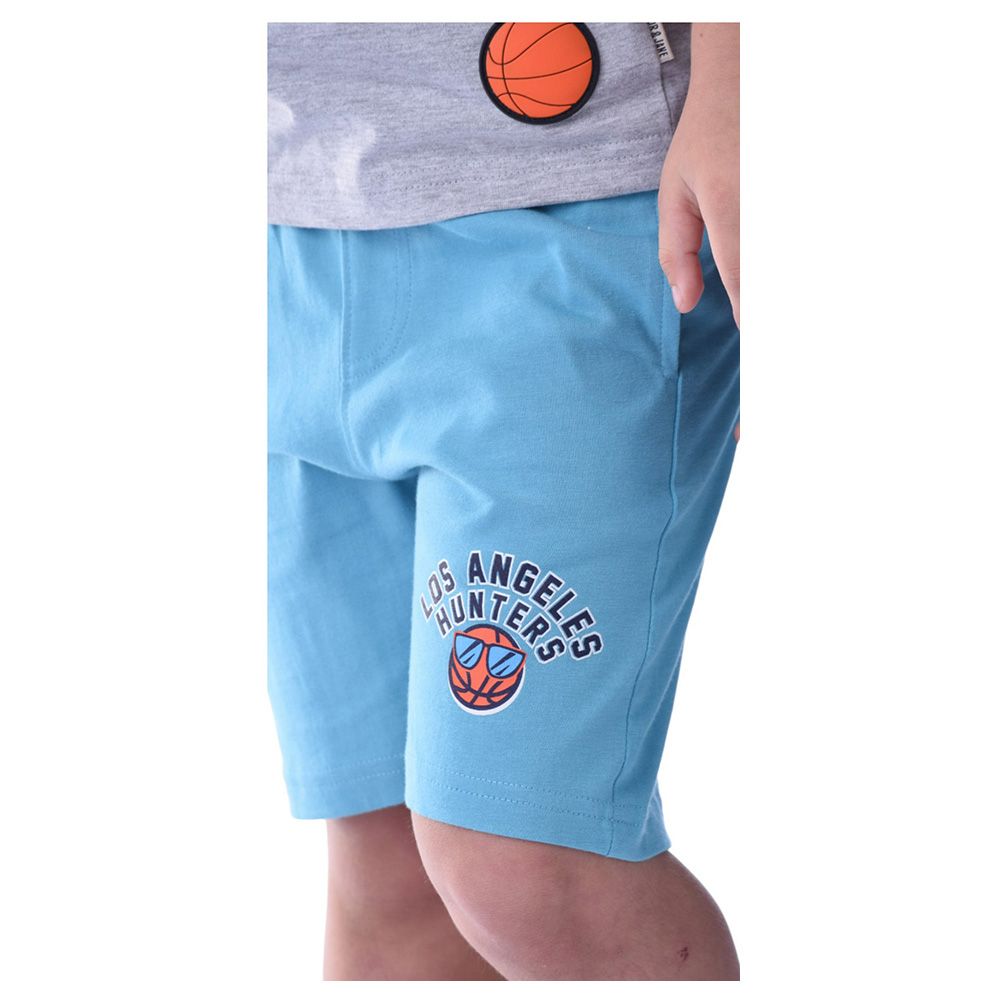 Victor and Jane - 2pc-Set - Boy's Cotton T-Shirt and Shorts - Grey/Blue