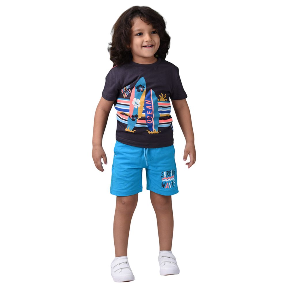 Victor and Jane - 2pc-Set - Boy's Cotton T-Shirt and Shorts - Charcoal