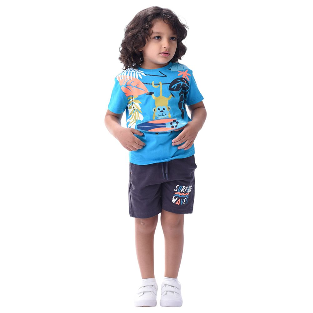 Victor and Jane - 2pc-Set - Boy's Cotton T-Shirt and Shorts - Blue/Grey