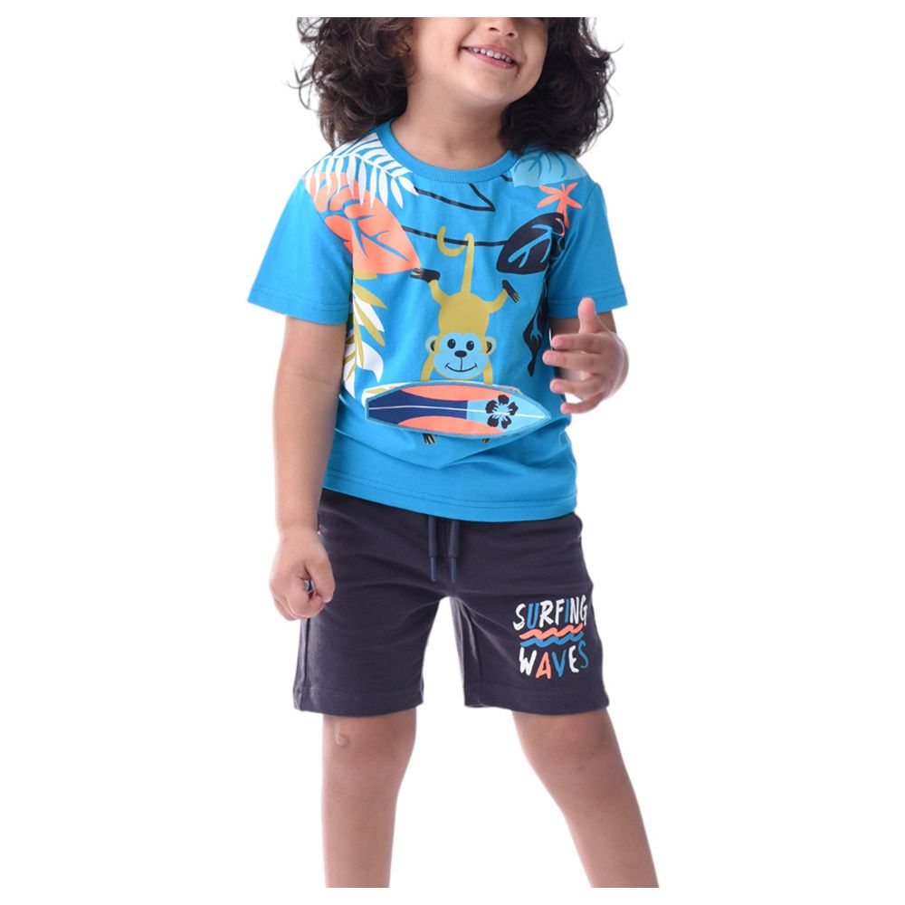 Victor and Jane - 2pc-Set - Boy's Cotton T-Shirt and Shorts - Blue/Grey