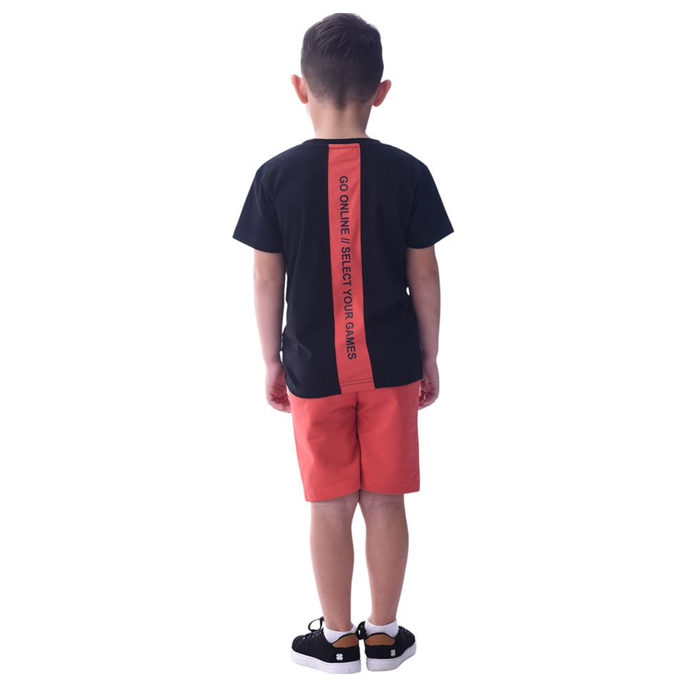 Victor and Jane - 2pc-Set - Boy's Cotton T-Shirt and Shorts - Black/Rust