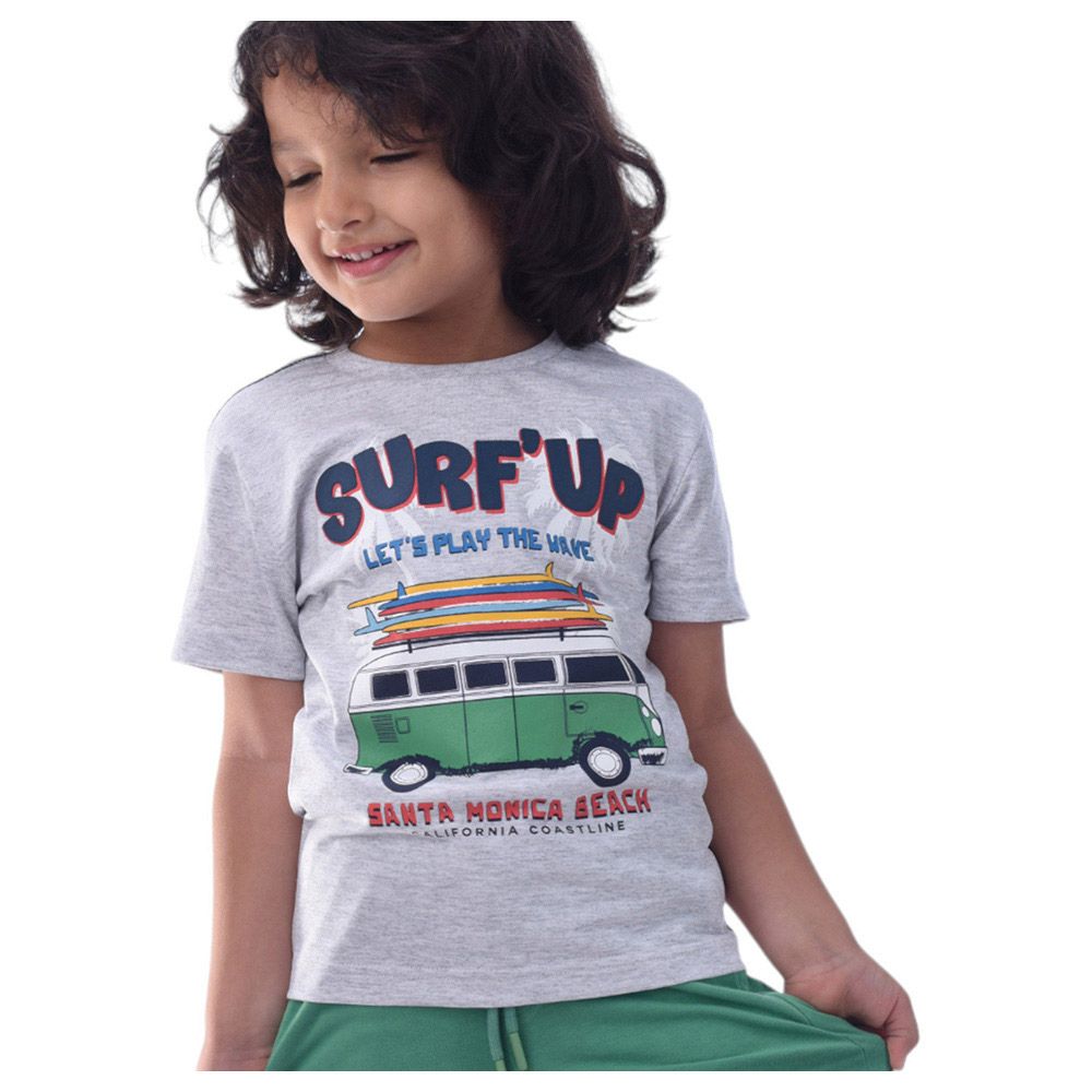 Victor and Jane - 2pc-Set - Boy's Cotton T-Shirt and Shorts - Grey/Green