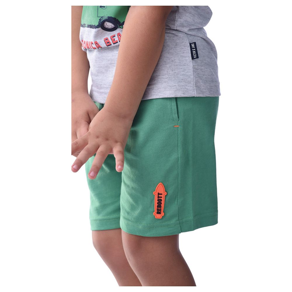 Victor and Jane - 2pc-Set - Boy's Cotton T-Shirt and Shorts - Grey/Green