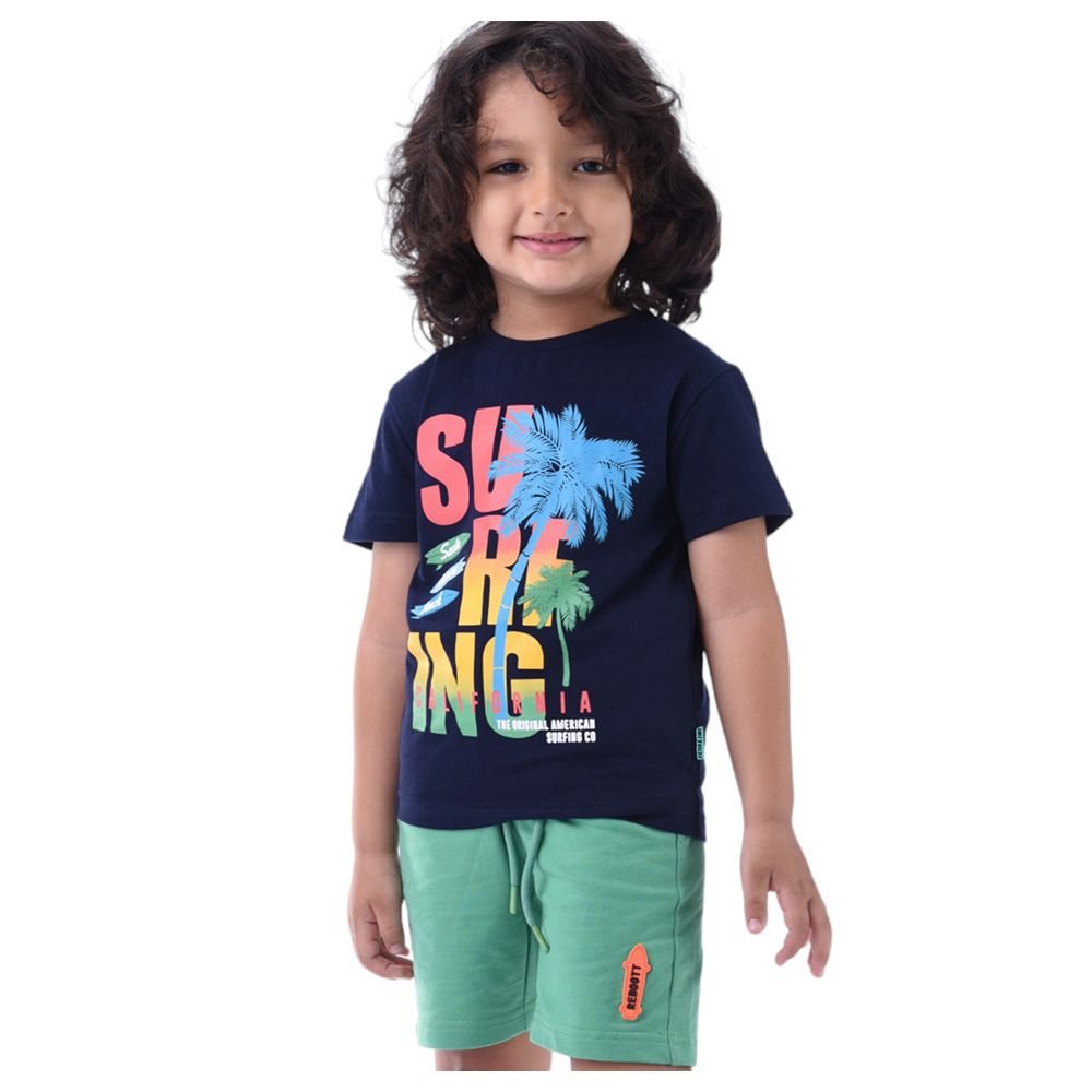 Victor and Jane - 2pc-Set - Boy's Cotton T-Shirt and Shorts - Navy/Green