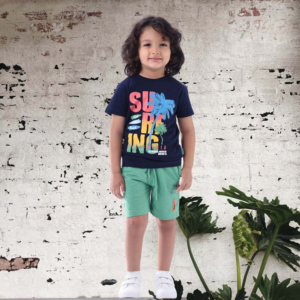 Victor and Jane - 2pc-Set - Boy's Cotton T-Shirt and Shorts - Navy/Green